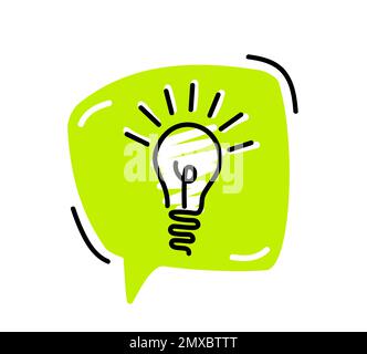 Bright green speech bubbles with icons light bulb. Concept ideas or insight. Stock Vector