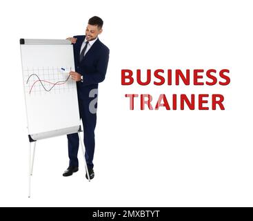 Professional business trainer giving presentation on white background Stock Photo