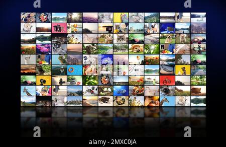 Modern TV display with streaming video, banner design Stock Photo