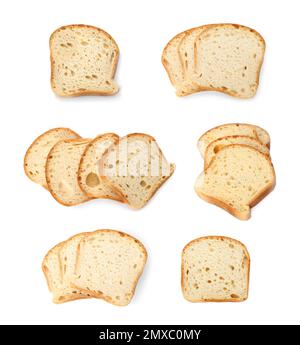 Set of sliced bread on white background, top view Stock Photo