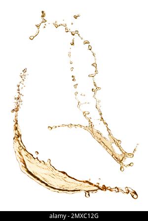 Abstract splashes of expensive whiskey on white background Stock Photo
