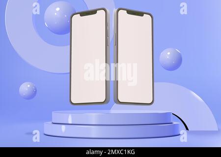 Vector podium presentation scene with smartphone mockups Stock Vector