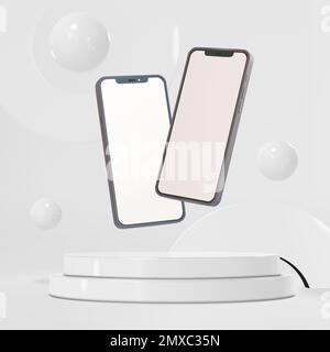 Vector podium display scene with smartphone mockups Stock Vector