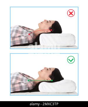 Wrong and Correct Sleeping Posture. Right Pillow and Mattress Stock Image -  Image of medical, lying: 186618607