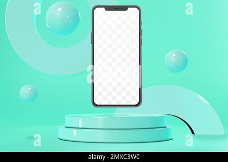 Vector podium presentation scene with smartphone mockup Stock Vector