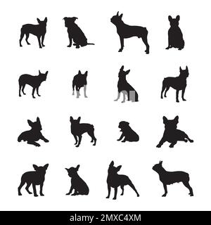 Boston terrier dog silhouettes, Dog silhouette collection Stock Vector