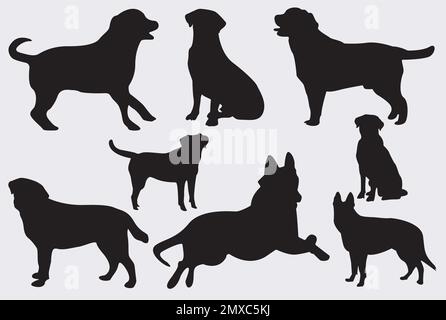 Dog silhouette collection in different positions Stock Vector