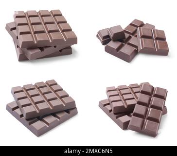 Set with delicious chocolate bars on white background Stock Photo