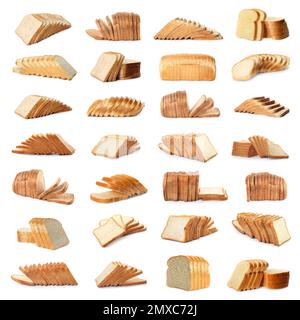 Collection of sliced bread on white background Stock Photo