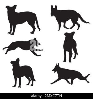 German shepherd dog silhouettes vector illustration of different poses on white background Stock Vector