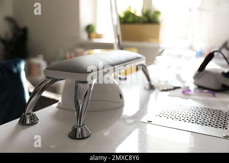 Professional equipment for manicure on table in beauty salon Stock Photo