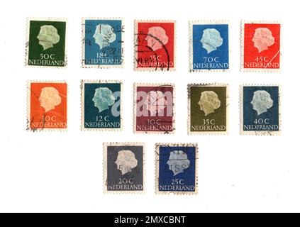 Vintage postage stamps from the Netherlands on a white background. Stock Photo