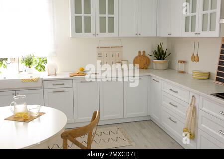 Beautiful kitchen interior with new stylish furniture Stock Photo