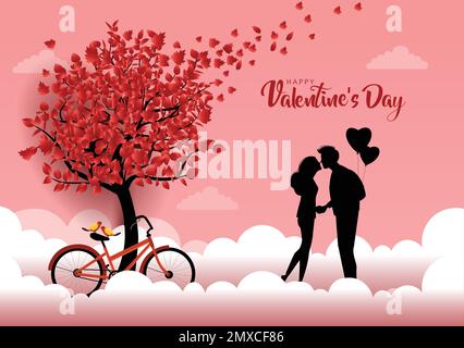 Happy valentine's day kissing couples silhouette background, vector ...
