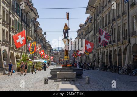 BERN, SWITZERLAND, JUNE 23, 2022 -  View of the Zahringer fountain in Bern, Switzerland Stock Photo