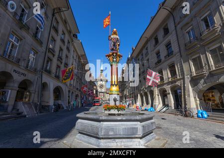 BERN, SWITZERLAND, JUNE 23, 2022 -  View of the Zahringer fountain in Bern, Switzerland Stock Photo