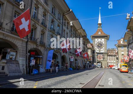 BERN, SWITZERLAND, JUNE 23, 2022 - The Clock Tower (Zytlogge) in the historic center of the city of Bern, Switzerland Stock Photo