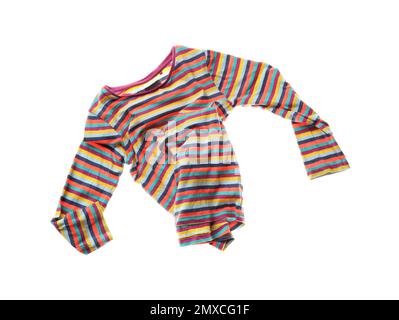 Rumpled striped shirt isolated on white. Messy clothes Stock Photo