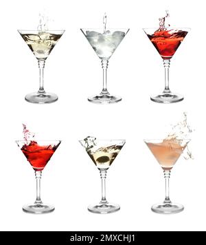 Set with different martini cocktails on white background Stock Photo