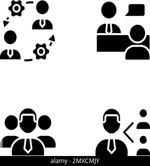 Teamwork black glyph icons set on white space Stock Vector