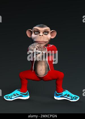 3D-illustration of a cute and funny human cartoon monkey animal as a cool dancer Stock Photo