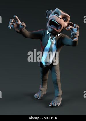 3D-illustration of a cute and funny human cartoon monkey animal in a business suit Stock Photo