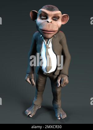 3D-illustration of a cute and funny human cartoon monkey animal in a business suit Stock Photo