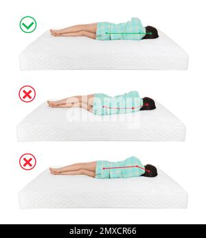 https://l450v.alamy.com/450v/2mxcr66/wrong-and-correct-sleeping-posture-choose-right-mattress-2mxcr66.jpg