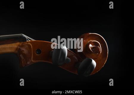 Beautiful violin on black background, closeup view Stock Photo