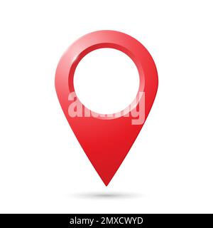 Realistic red geolocation icon. The PIN code icon of the card on a white background. Stock Vector