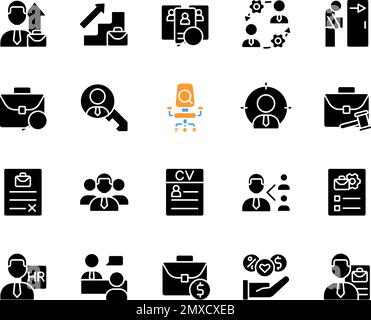 Hiring black glyph icons set on white space Stock Vector