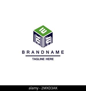 E cube blue logo. Building Logo. E monogram. E cube blue logo on the dark background. Stock Vector