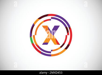 Letters X with circle frames low poly art style. English alphabet, vector illustration Stock Vector
