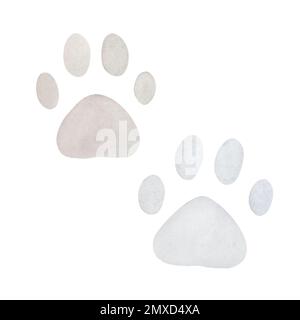 Watercolor illustration of paw prints isolated on white background Stock Photo