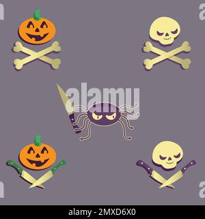 Clipart with evil Halloween characters scull pumpkin spider Stock Vector