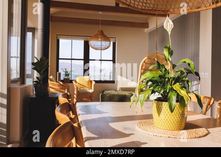 General view of luxury dining room interior with table and chairs Stock ...