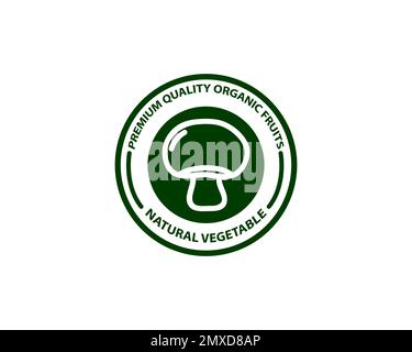 no mushroom free green stamp outline badge icon label isolated rounded vector on transparent background Stock Vector