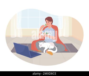 Binge watching tv series 2D vector isolated illustration Stock Vector