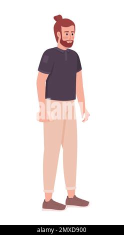 Bearded man in casual clothes with smartphone semi flat color vector character Stock Vector