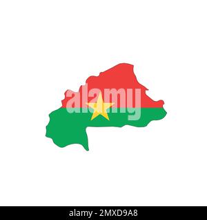 Burkina Faso national flag in a shape of country map Stock Vector