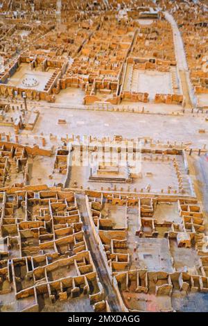 A giant, large, 3D overview map, guide to ruined Pompeii. Detail showing the main forum area. At the Archeological Museum, Museo Archeologico Nazional Stock Photo