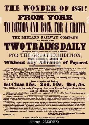 Poster by Midland Railway Company for the Great Exhibition of 1851 at Hyde Park. Museum: PRIVATE COLLECTION. Author: ANONYMOUS. Stock Photo