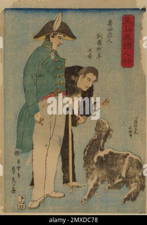 Russians and a sheep. Museum: PRIVATE COLLECTION. Author: UTAGAWA SADAHIDE. Stock Photo