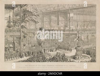 Opening of the Great Industrial Exhibition of all nations, by her most gracious majesty Queen Victoria and his royal highness Pr. Museum: PRIVATE COLLECTION. Author: GEORGE CRUIKSHANK. Stock Photo