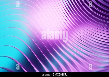 3d illustration of a stereo strip of different colors. Geometric stripes similar to waves. Abstract  blue and pink glowing crossing lines pattern Stock Photo