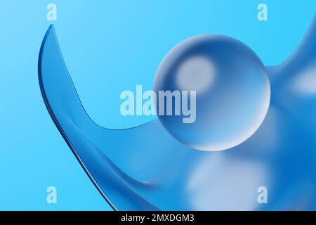 3d illustration  glass volumetric figures of  lighting sphere    on blue   background Stock Photo