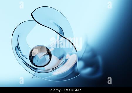 3d illustration  glass volumetric figures of  lighting sphere    on blue   background Stock Photo