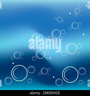 Bubbles in water on blue background horizontal seamless pattern. Circle and liquid, light design, clear soapy shiny, vector illustration Stock Vector