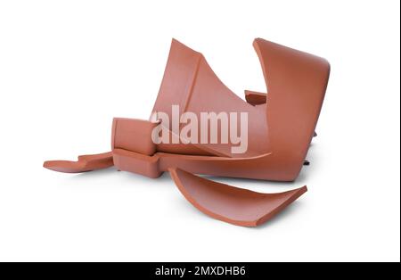 Broken terracotta flower pot isolated on white Stock Photo