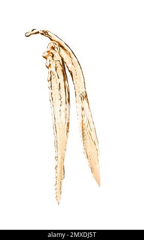 Abstract splashes of expensive whiskey on white background Stock Photo